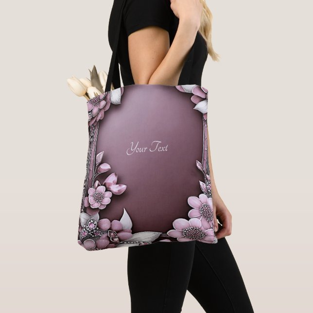 Sac fourre-tout floral rose (De près)