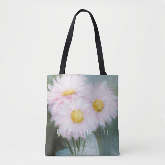 Sac fourre-tout floral rose à "marguerites" (Devant)