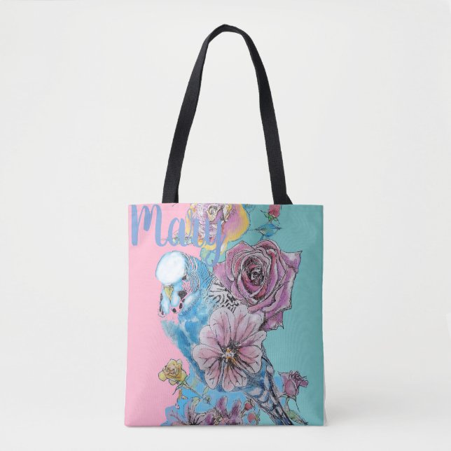 Sac fourre-tout floral Rose de Blue Budgie Budgies (Devant)