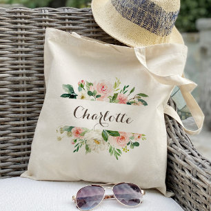 Sac fourre-tout floral rose personnalisé Demoisell