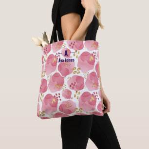 Sac fourre-tout floral rose personnalisé – Sac ave