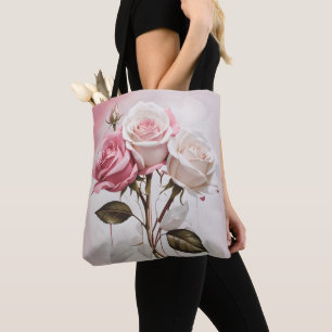 Sac fourre-tout floral rose rose rose à deux faces