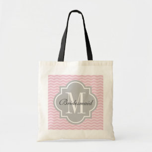 Sac fourre-tout gris rose chevron à monogramme per