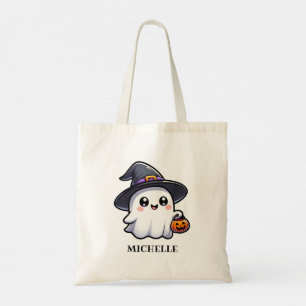 Sac fourre-tout Halloween fantôme mignon avec nom 