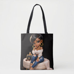 Sac fourre-tout illustré de femme noire chic –