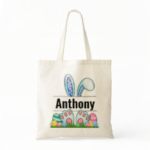 Sac fourre-tout lapin de Pâques personnalisé - Nom