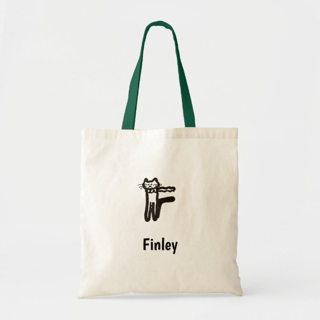 Sac fourre-tout - Lettre de chat F avec nom (Devant)