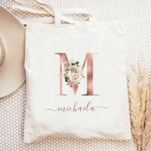 Sac fourre-tout lettre M monogramme or rose ivoire
