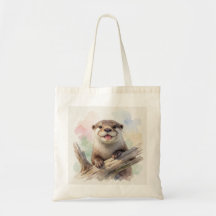 Sac fourre-tout Loutre regardant par-dessus le boi