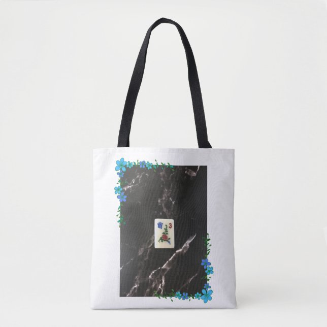 Sac fourre-tout Mahjong avec Accent Floral Bleu (Devant)