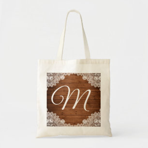 Sac fourre-tout Mariage monogramme en bois rustiqu