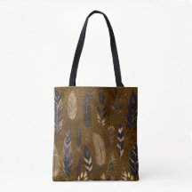 Sac fourre-tout marron avec impression de plume