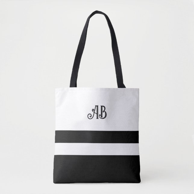 Sac fourre-tout Monogramme à rayures noir et blanc (Devant)