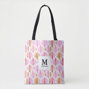 Sac fourre-tout Monogramme à rayures rose et or