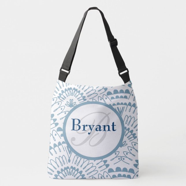 Sac fourre-tout Monogramme bleu personnalisé (Devant)