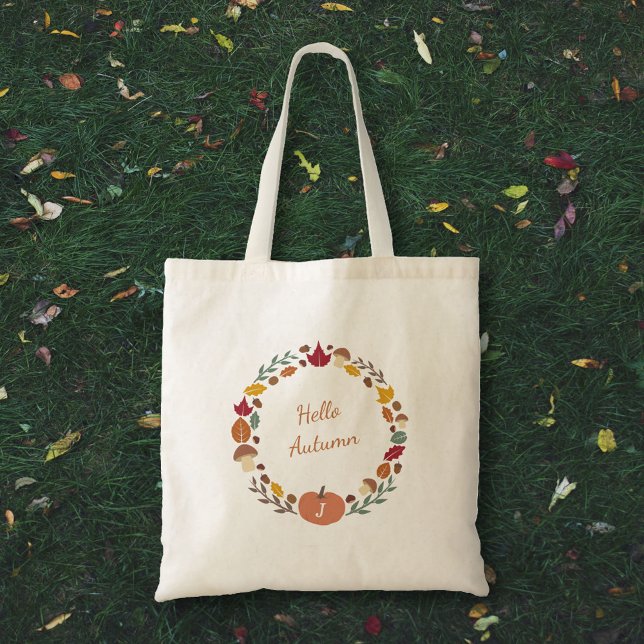 Sac fourre-tout Monogramme de couronne d'automne (Fall Wreath Monogram Tote Bag)