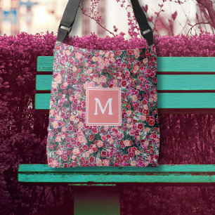 Sac fourre-tout monogramme de pêche rose rouge à m