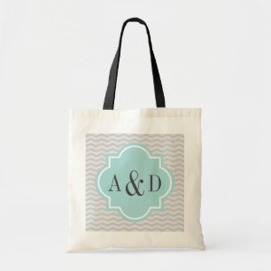 Sac fourre-tout monogramme gris chevron rayé perso