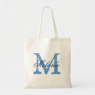 Sac fourre-tout monogramme personnalisé bleu et