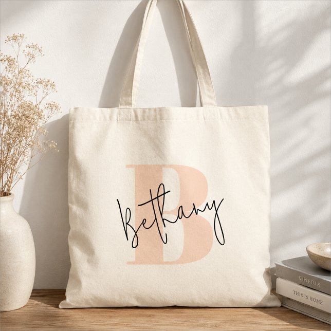 Sac fourre-tout monogramme | Sacs personnalisés av (Custom initial name tote for bridesmaids, teachers, moms, students, errands, and travel.)