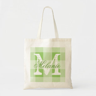 Sac fourre-tout monogramme vert en vichy personnal
