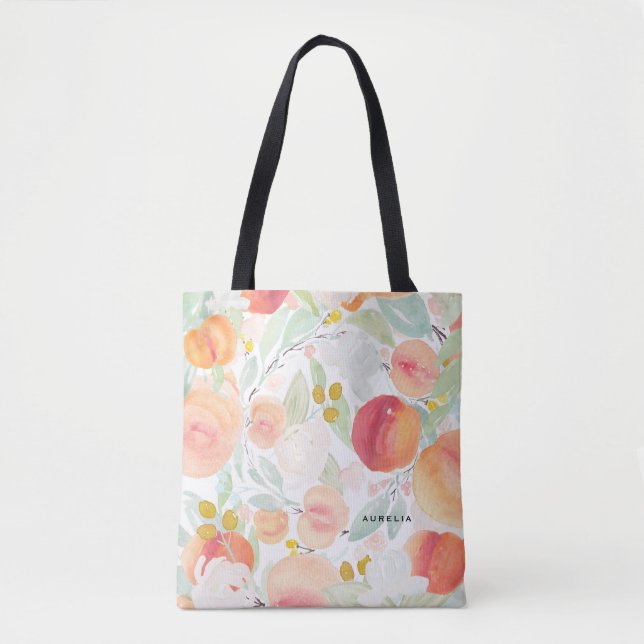 Sac fourre-tout Motif de pêches et fleurs d'aquare (Devant)