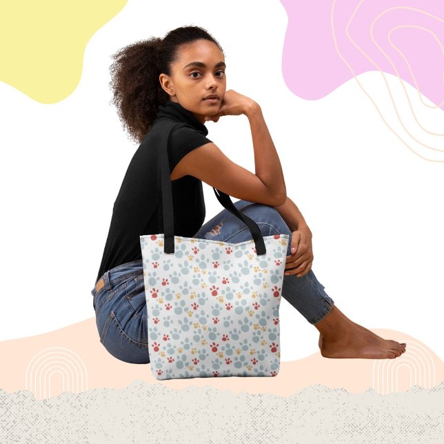 Sac fourre-tout Motif Empreinte de patte Rainbow (Fun and whimsical paw print pattern tote bag design.)