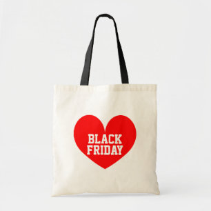 Sac fourre-tout noir à achats de vendredi du coeur