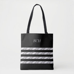 Sac fourre-tout noir, argent, rayé