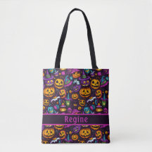 Sac fourre-tout noir Casquette sorcière citrouille
