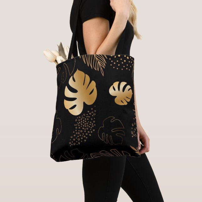 Sac fourre-tout noir feuille d'or (De près)