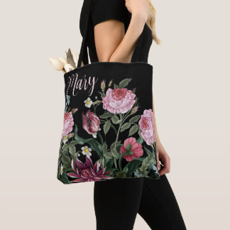 Sac fourre-tout noir personnalisé - modèle floral
