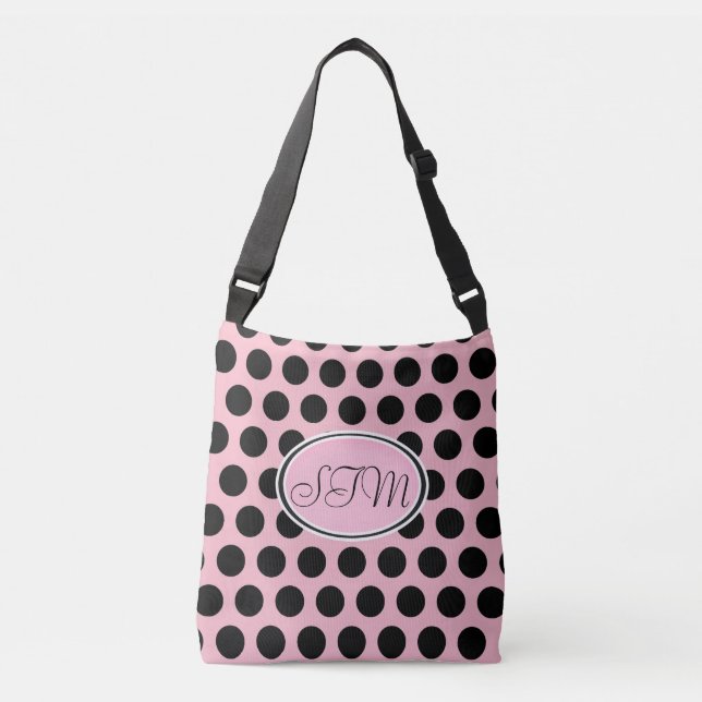Sac fourre-tout noir rose à monogramme de point de (Devant)