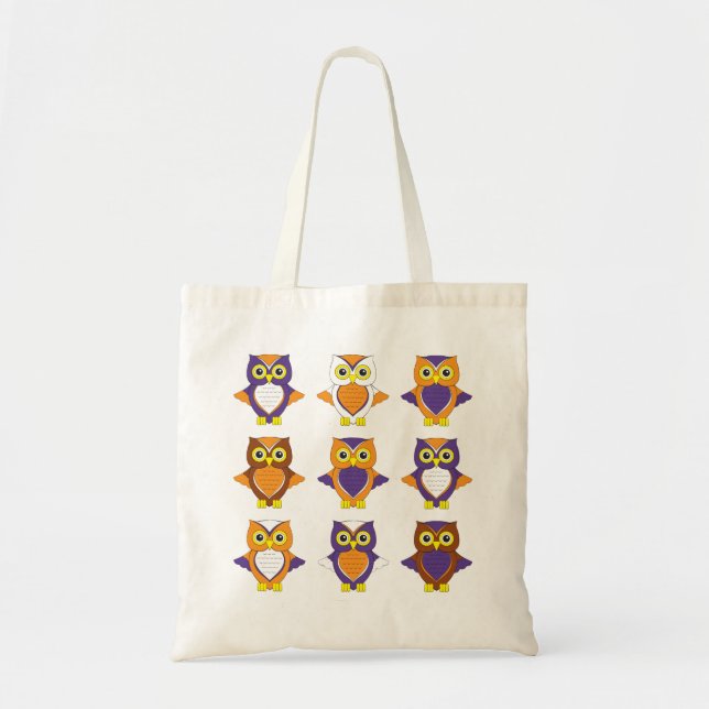 Sac fourre-tout orange et pourpre à hibou (Devant)