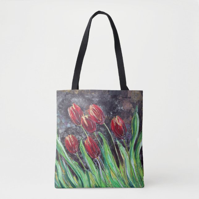 Sac fourre-tout original à fleur d'art de tulipes (Devant)