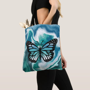 Sac fourre-tout papillon bleu et turquoise en marb