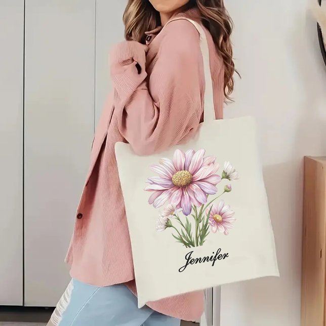 Sac fourre-tout personnalisé à fleurs roses pour e (personalized name tote bag, student gift tote bag, birthday gift for her, gift for mom tote bag, )