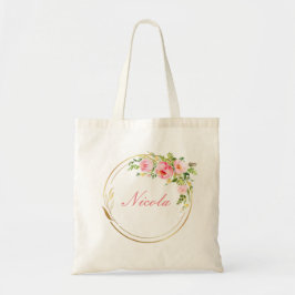 Sac fourre-tout personnalisé à motif floral rose a