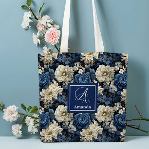 Sac fourre-tout personnalisé aux fleurs bleues du