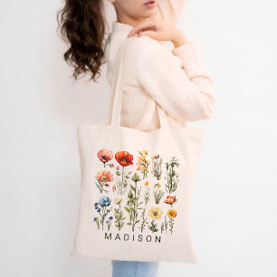 Sac fourre-tout personnalisé avec fleurs sauvages 