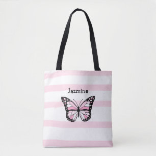 Sac fourre-tout personnalisé avec papillon rose