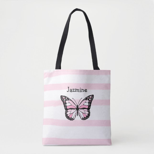 Sac fourre-tout personnalisé avec papillon rose (Devant)