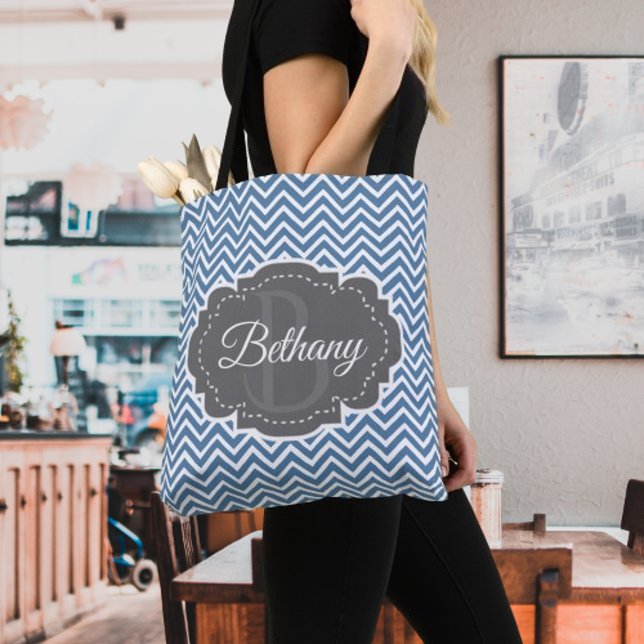 Sac fourre-tout personnalisé Blue Chevron (Blue Chevron Personalized Tote Bag)