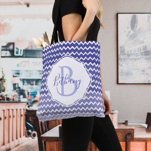 Sac fourre-tout personnalisé Blue Ombre Chevron