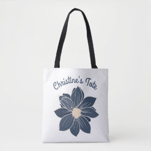 Sac fourre-tout personnalisé fleur bleu marine