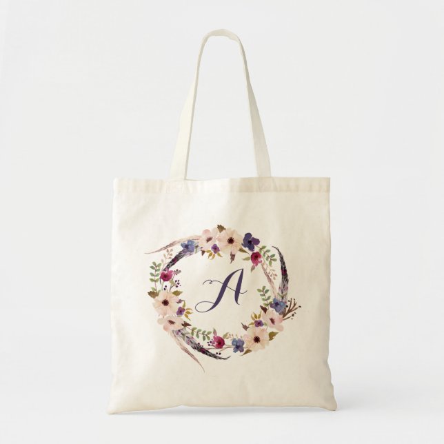 Sac fourre-tout personnalisé floral à monogramme (Devant)