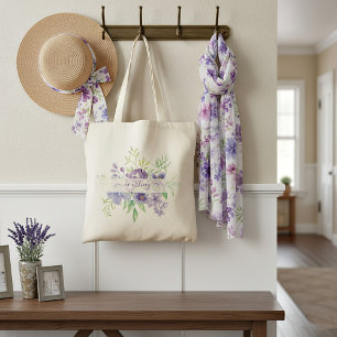 Sac fourre-tout personnalisé floral aquarelle lila
