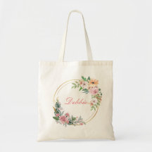 Sac fourre-tout personnalisé floral orange rose aq