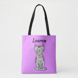 Sac fourre-tout personnalisé Kitty Chat Gris