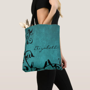 Sac fourre-tout personnalisé Lovebirds turquoise